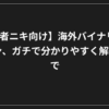 黒地に白い日本語の文字：長方形の枠に「【初心者ニキ向け】海外バイナリーオプション、ガチで分かりやすく解説する」。.